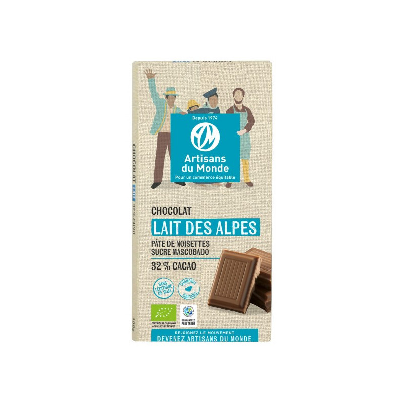 Chocolat au lait équitable et bio - 100gr